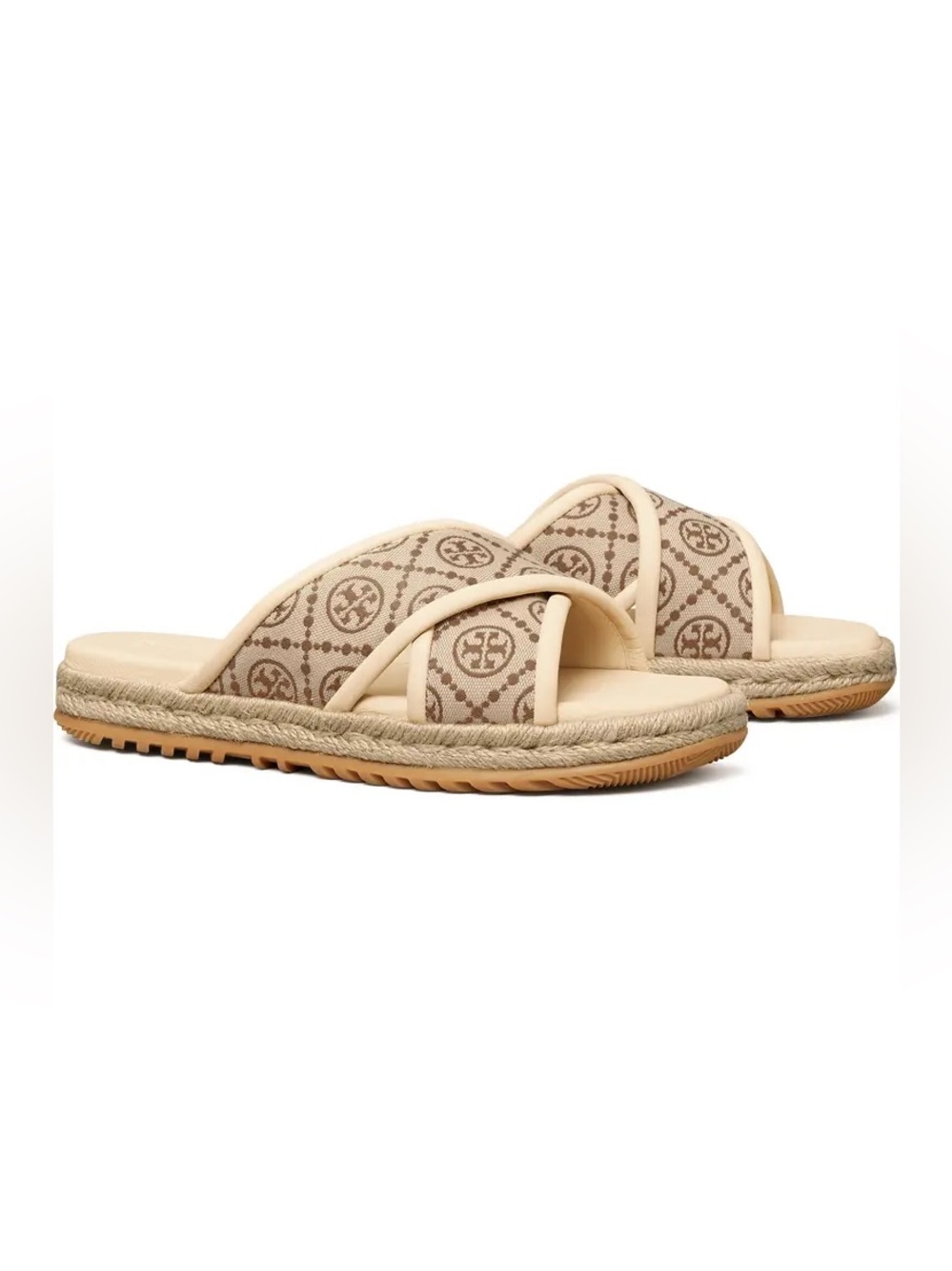 Tory Burch T Monogram Cross Espadrille Slide Sandal Size 8.5